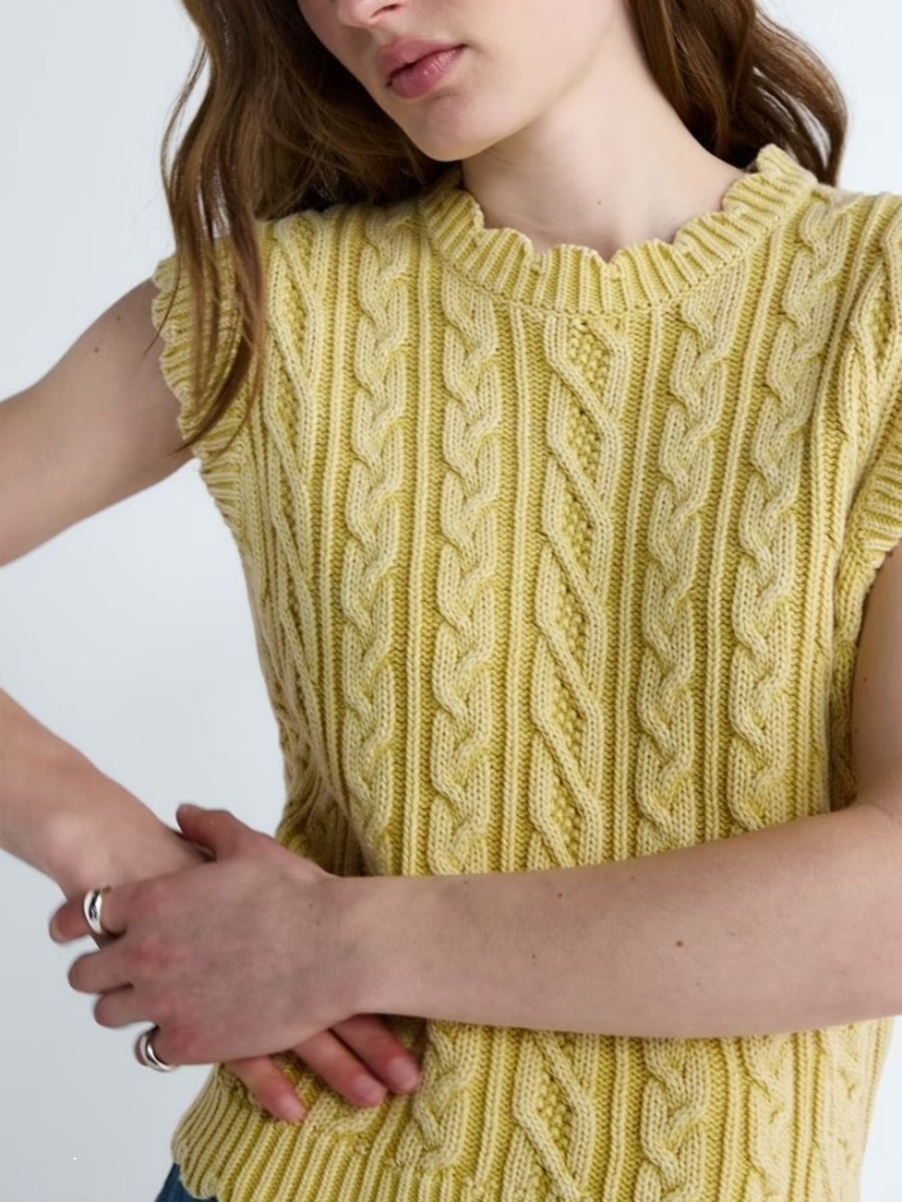 Free Assembly Cable Knit Sweater Vest in Yellow Size XXL (20) Like New